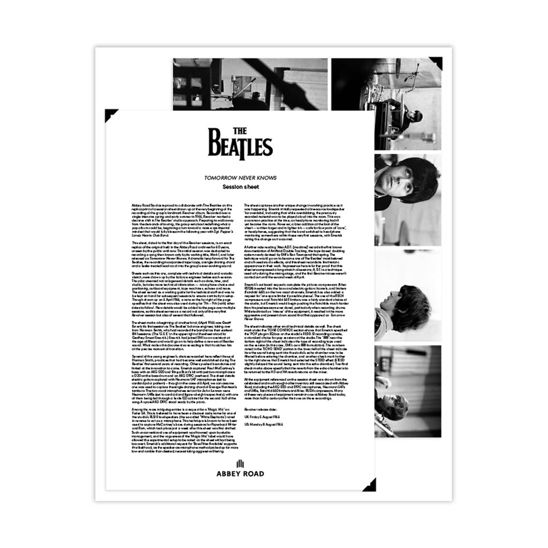 Abbey Road Studios - Abbey Road x The Beatles ‘Tomorrow Never Knows’ Session Sheet