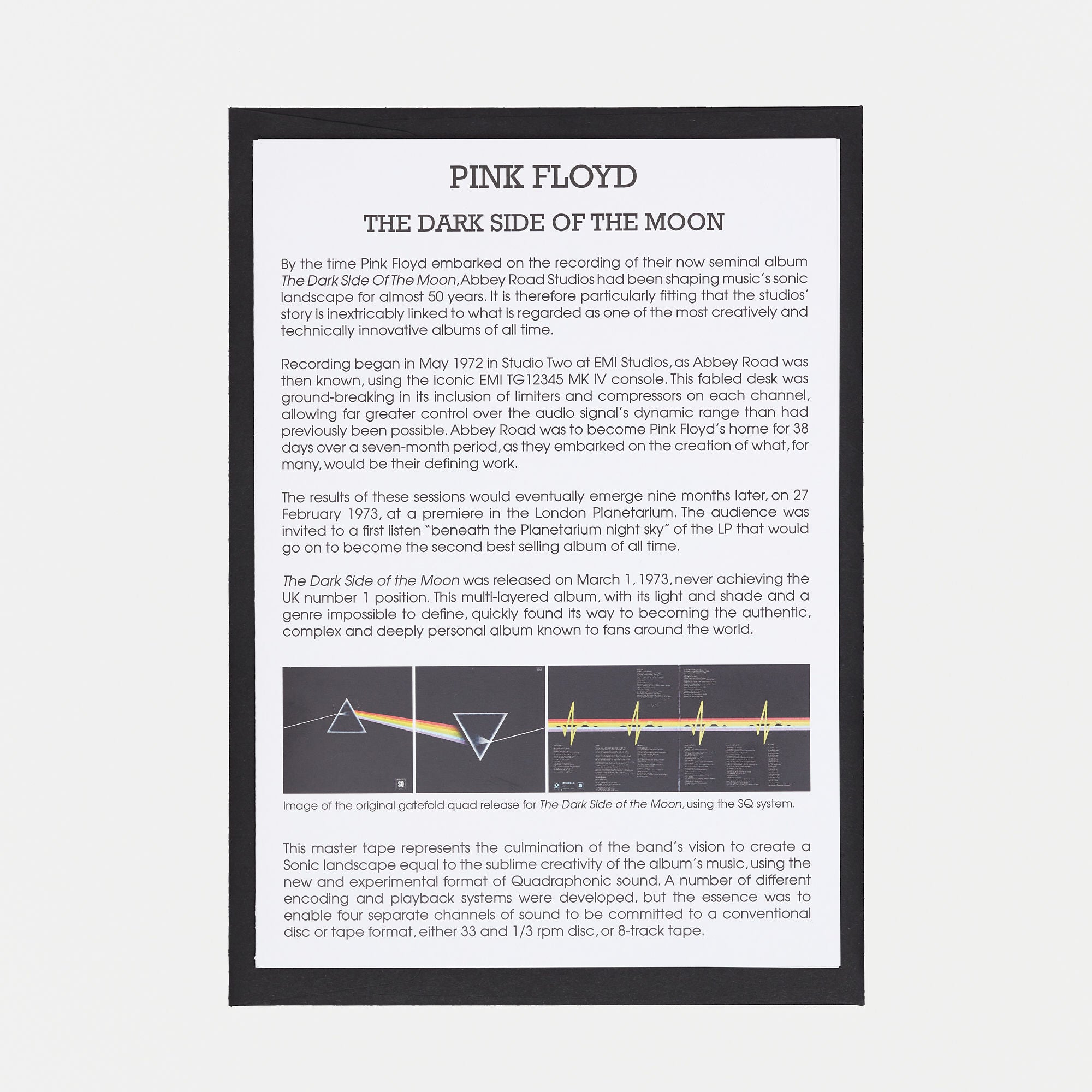 Abbey Road Studios - Pink Floyd The Dark Side of the Moon EMI Tape Box Folio - Side Two